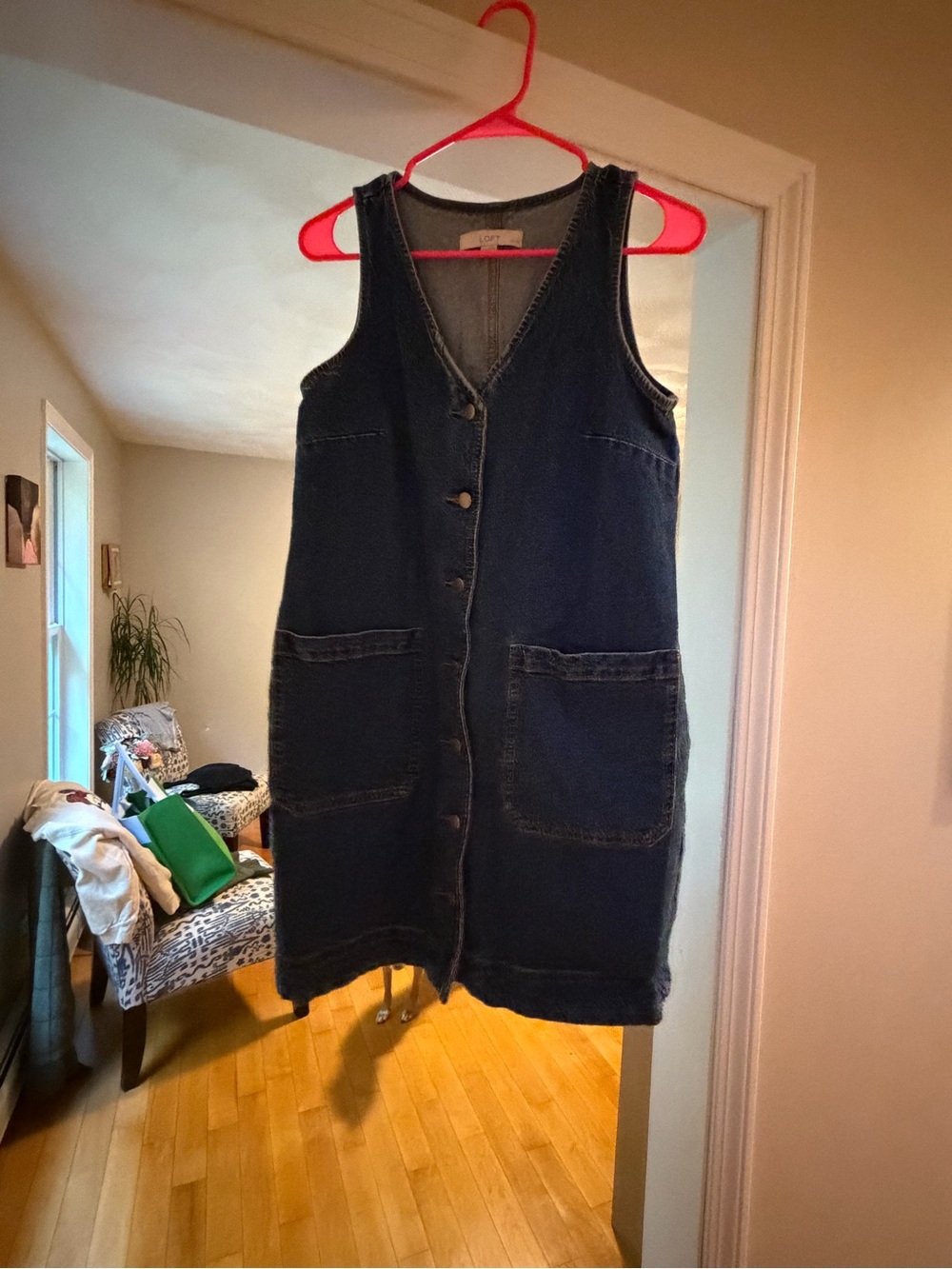 LOFT Dark Blue Denim Button-Front Sleeveless Dress